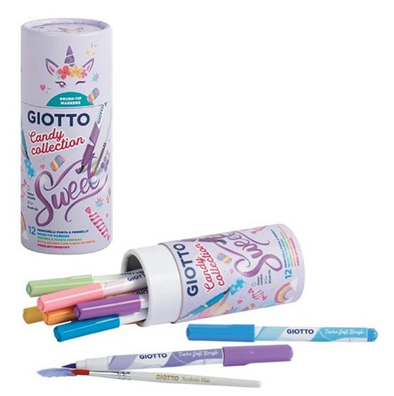 Markery pędzelkowe 12 kol. (tuba) Giotto Turbo Soft Brusch Candy  427700 Fila